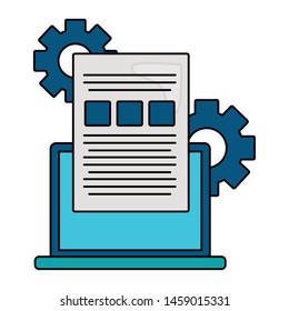 business laptop report document gears vector illustration