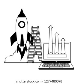 business laptop rocket stairs arrows