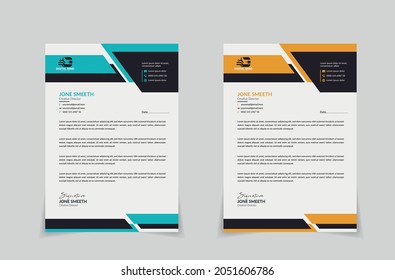 Business latter head Pad Design. a4 size and unique shape colorful work theme style design work and layout with business modern theme