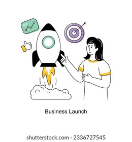 Ilustración del vector de diseño de estilo plano de lanzamiento empresarial. Ilustración de acciones