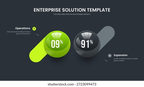 Business Launch Frame Design Vector Illustration. Company Portfolio 2 Element Graph Presentation Template. Consulting Profile Two Option Chart Slide Layout.