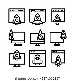 icono de lanzamiento de negocio o logotipo símbolo de signo aislado ilustración vectorial de alta calidad estilo negro iconos vectoriales
