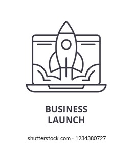 Business launch line icon concept. Business launch vector linear illustration, symbol, sign