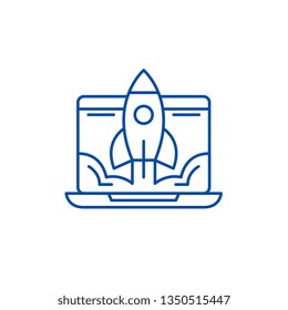 Business launch line icon concept. Business launch flat  vector symbol, sign, outline illustration.