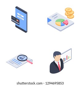 business launch, startup development, market research Icons pack.  great use for them in finance, money, banking, and statistics visuals.
