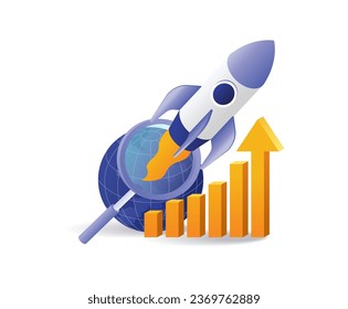 Business launching rockets flat illustration