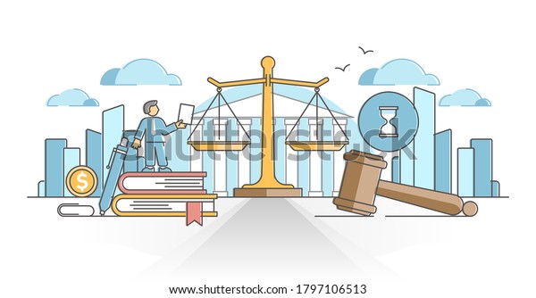 Business law with legal rules and rights
regulation statement outline concept. Ethical and moral company
justice protection vector illustration. Lawyer company protection
with paper works
knowledge.
