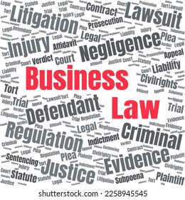 Business Law word cloud template. Law concept vector on white background.