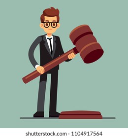Business lawyer holding wooden judge gavel. Legal verdict, legislation authority vector concept. Illustration of legality jurisdiction, guilty and order juridical
