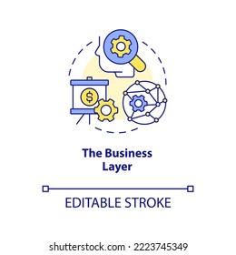 Business layer concept icon. IoT technology. Systems integration. Transformation abstract idea thin line illustration. Isolated outline drawing. Editable stroke. Arial, Myriad Pro-Bold fonts used
