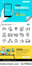 Business layout designs with flat icon set and people illustrations - vector collection.