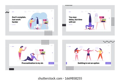 Business Laziness and Procrastination. Working Productivity. Businesspeople Time Management. Workers Fighting at Work. Cartoon Flat Vector Illustration