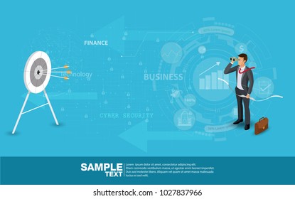 Business Leader Archery Concept. Finance Manager Business Look at the workings. Flat Isometric People Executive Manager Vector Investor trader Business future vision Individual success.