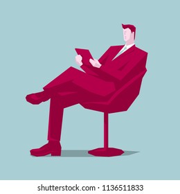 Business leader, a businessman reading sitting on the couch .