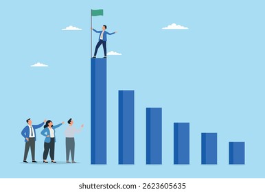Business leader celebrating peak success on business chart
