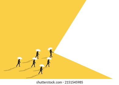 Business leader and leadership concept with businessman holding flashlight. Symbol of successful manager, visionary, having direction and ambition. Eps10 illustration.