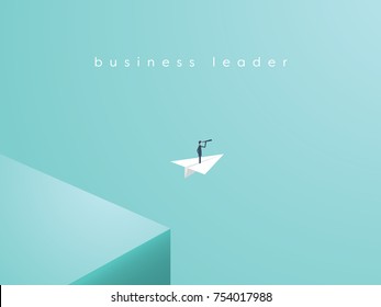 Business Leader Leaving Comfort Zone On A Paper Plane. Business Vector Concept Of Adventure, Opportunity, Entrepreneurship. Eps10 Vector Illustration.