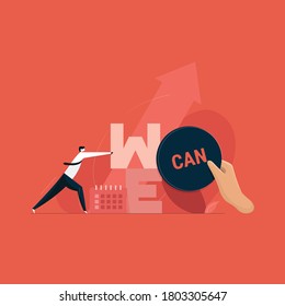 business leader motivating his team, we can do it concept