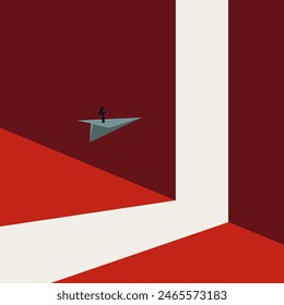 Business leader on a mission, vector concept. Symbol of leadership, opportunity, success, challenge. Minimal design eps10 illustration.