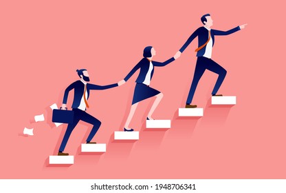 Business leader taking team to the top - Manager leading employees up career ladder. Great management and teamwork concept. Vector illustration.