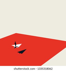 Business leader vector concept with businessman flying in paper plane. Symbol of leadership, vision, visionary and success. Eps10 vector illustration.