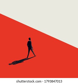 Business leader vector concept. Businessman walking to the other side. Fearless leadership manager, symbol of challenge, new opportunity. Eps10 illustration.