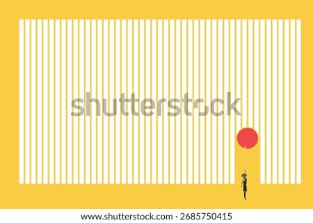 Business leader vector concept. Symbol of hard work, success, growth, development. businesswoman fly with balloon