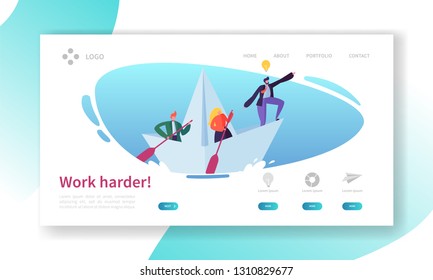 Business Leader Work in Team Landing Page Concept. Teamwork Corporate Motivation Banner for Success Marketing Development. Project Strategy Website or Web Page. Flat Cartoon Vector Illustration