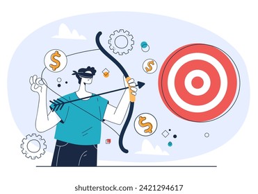 Business leadership blindfold opportunity strategy concept. Vector flat graphic design illustration