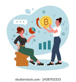 Business leadership. Businessman success. Corporate achievement. Financial statistic infographic. Cryptocurrency growth. Project analytics. Digital money profit. Startup management. Vector concept