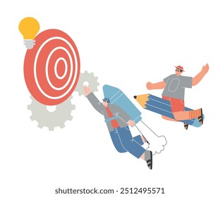 Business leadership businessmen aiming target making goal motivation innovation achievement design set illustration