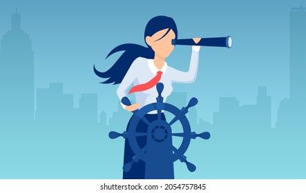 Business leadership and career path concept. Vector of a leader businesswoman looking for new opportunity 