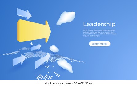 Business leadership concept with  arrow on cloud background. 3d perspective vector illustration.