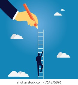 Business leadership concept. Businessman Lead to Climb High Ladder