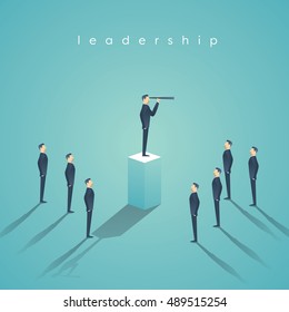 Business leadership concept with businessman standing on pillar. Manager, executive position vector wallpaper. Eps10 vector illustration.