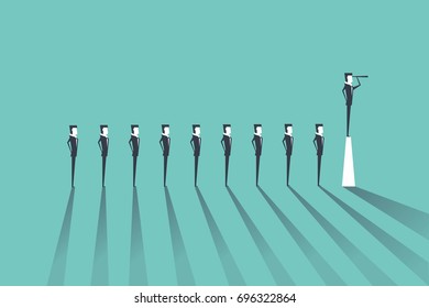 Business leadership concept with businessman standing on pillar. Manager, executive position vector.