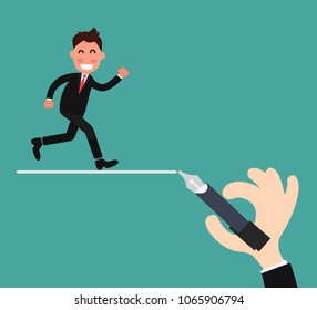 Business leadership concept - Businessman walking following on guide line 