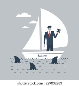 Business leadership concept, entrepreneur taking risk. Vector illustration