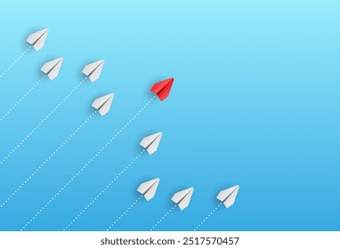 Business leadership concept. Individual and unique leader paper plane. Vector illustration