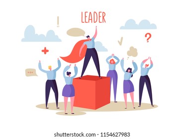 Business Leadership Concept. Manager Leader Leading Group of Flat Characters People to the Success. Business Motivation. Vector illustration