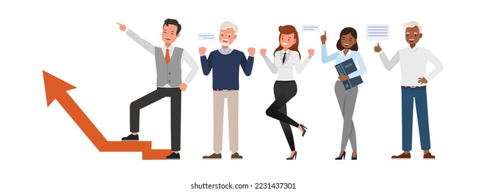 Business leadership concept. Office man and woman character vector design. Business people working in office planning, thinking and economic analysis on isolated white background.