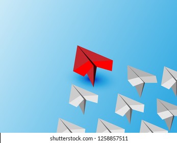 Business leadership concept with RED paper plane leading among white