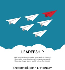 Business leadership concept with red paper plane. isolated on blue background. business strategy finance concept. vector illustration in flat design.