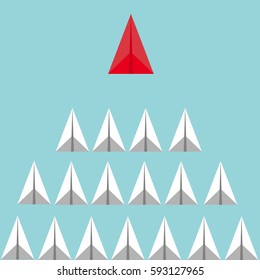 Business Leadership Concept With Red Paper Plane Leading White Airplanes 