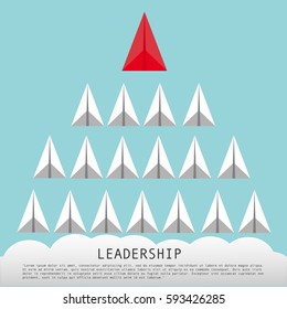 Business Leadership Concept With Red Paper Plane Leading White Airplanes