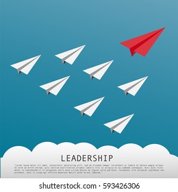 Business Leadership Concept With Red Paper Plane Leading White Airplanes