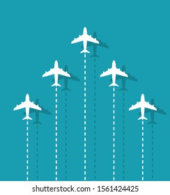 Business leadership concept with white airplanes in the sky. Success, winner abstract illustration. vector illustration.