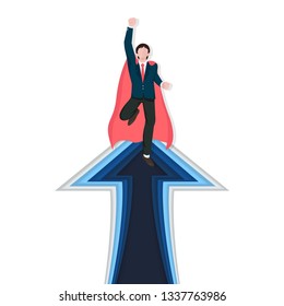 Business leadership flying outstanding as a hero concept for successful, achievement and the winner manager in business competition. Flat design characters vector illustration on white background.