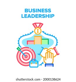 Business Leadership Team Vector Icon Concept. Business Leadership Team Cooperation And Achievement, Win Competitive Company Game And Teamwork. Colleagues Working Color Illustration