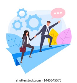 Business leadership teamwork successful business concept. Vector flat graphic design cartoon illustration